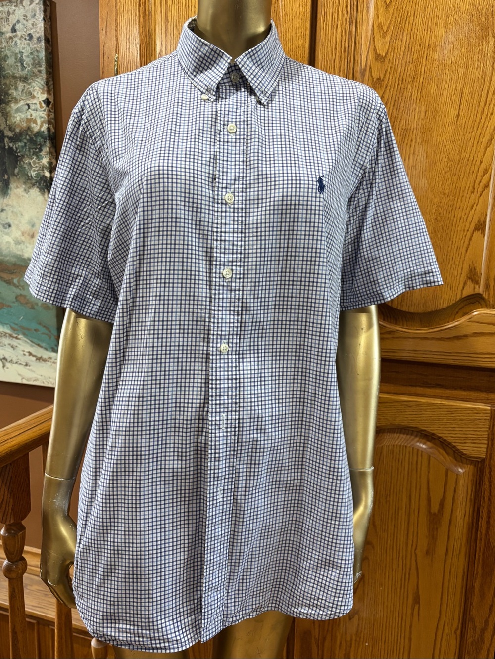 Polo by Ralph Lauren Blue and White Checked Short Sleeve Button-Down Shirt